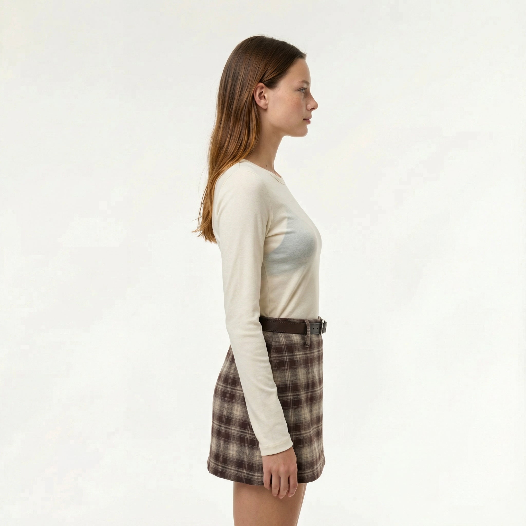Brown Plaid Straight Mini Skirt - Classic Plaid Pattern, Zipper Closure, Soft Breathable Fabric