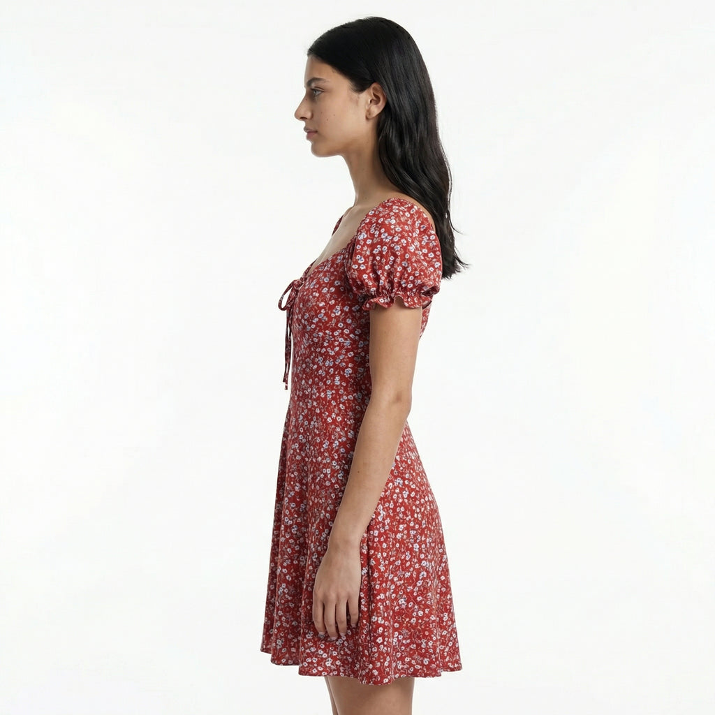 Floral Off-the-Shoulder Dress - Romantic Floral Pattern, Fitted Waist, Summer Party Style