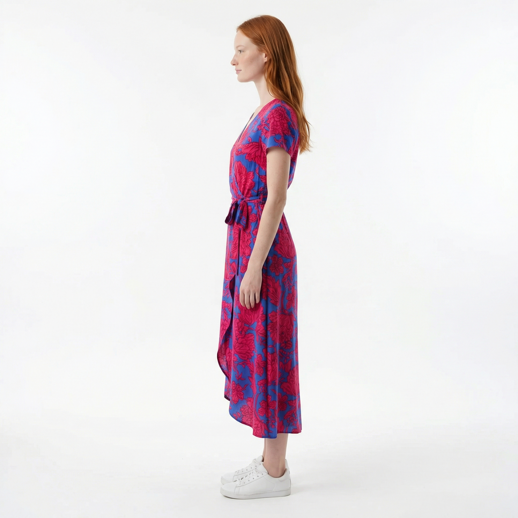 Women's Wrap Maxi Dress - Short Sleeve, V-Neck, Tie Waist with Front Slit