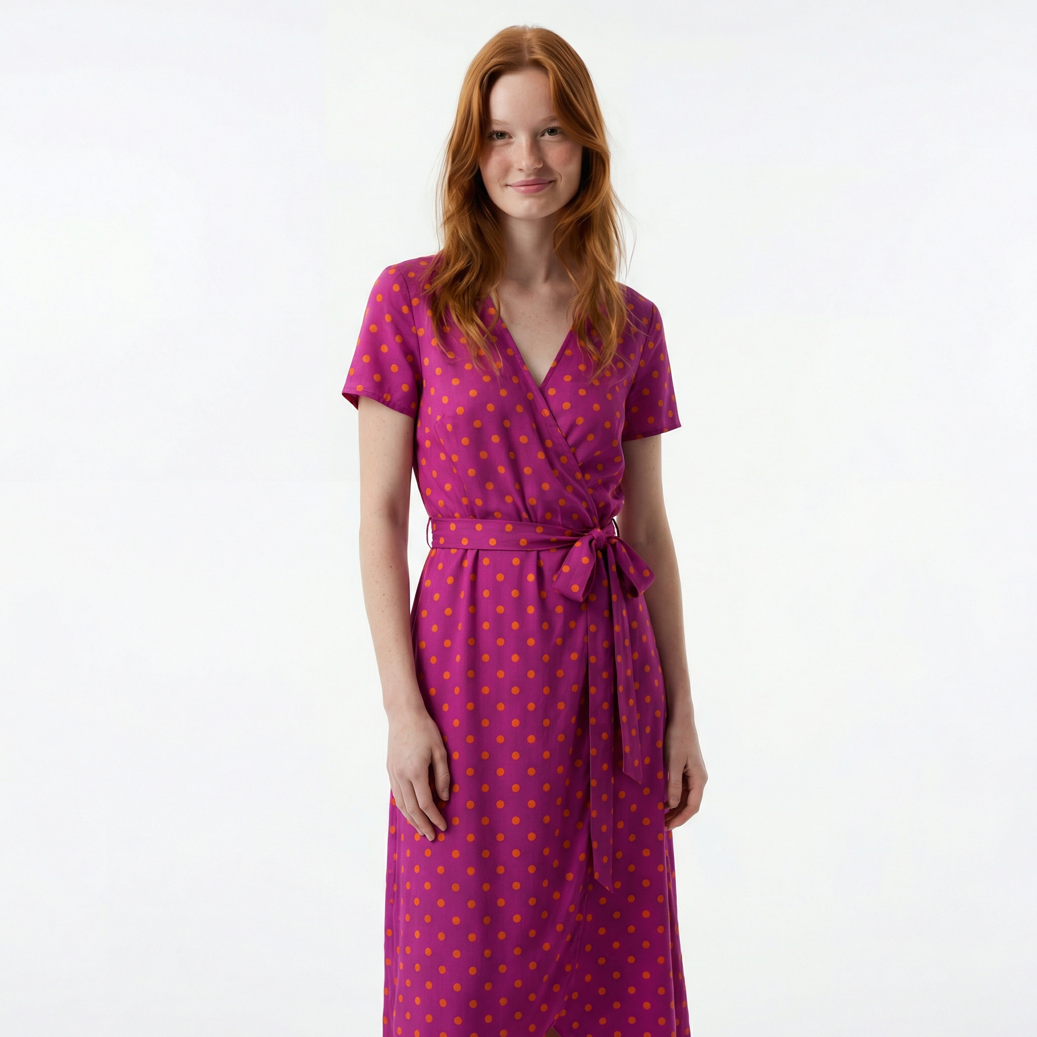 Women's Wrap Maxi Dress - Short Sleeve, V-Neck, Tie Waist with Front Slit