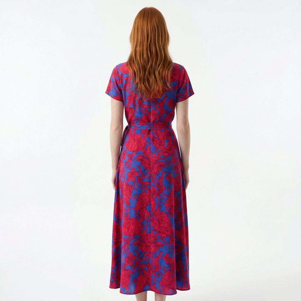 Women's Wrap Maxi Dress - Short Sleeve, V-Neck, Tie Waist with Front Slit