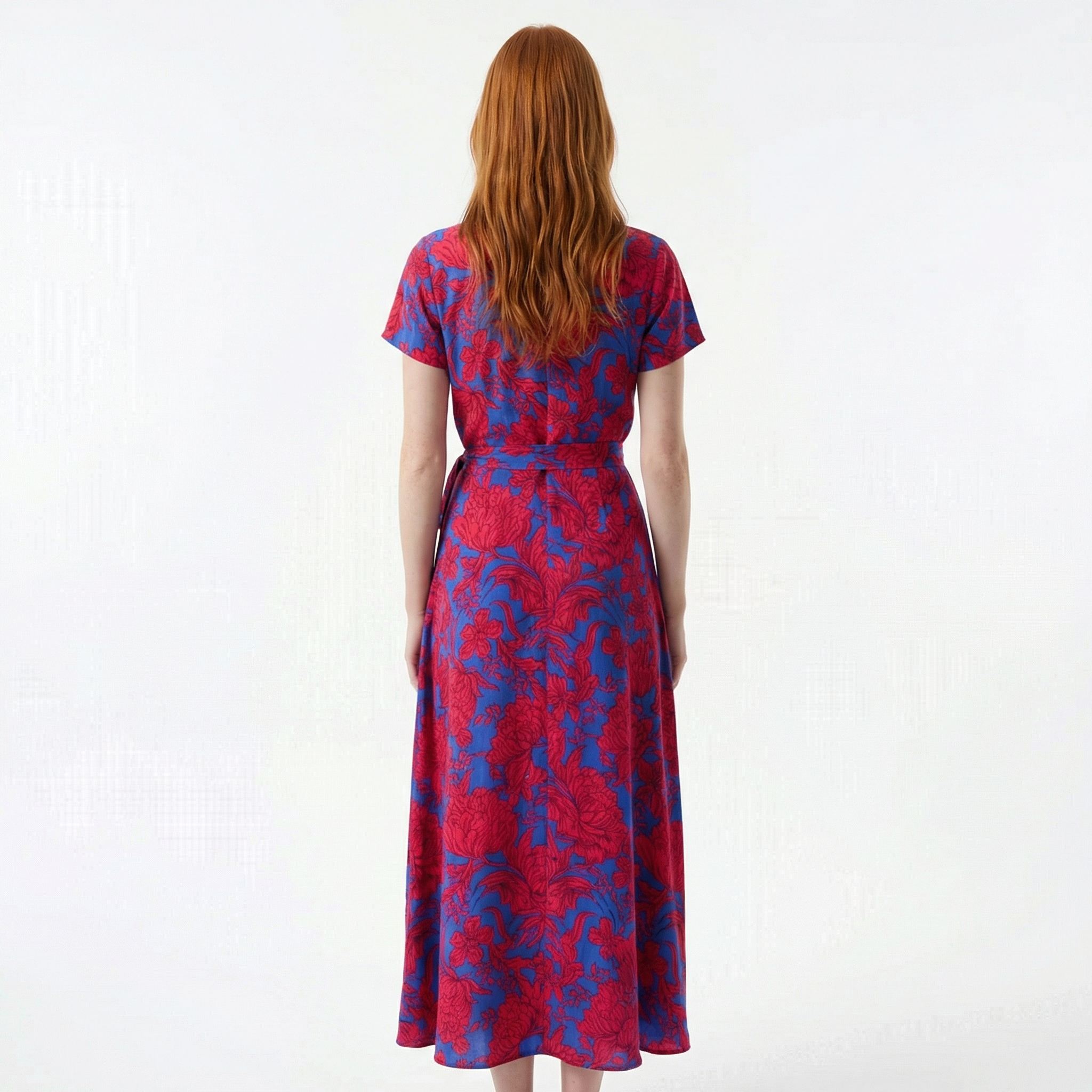 Women's Wrap Maxi Dress - Short Sleeve, V-Neck, Tie Waist with Front Slit