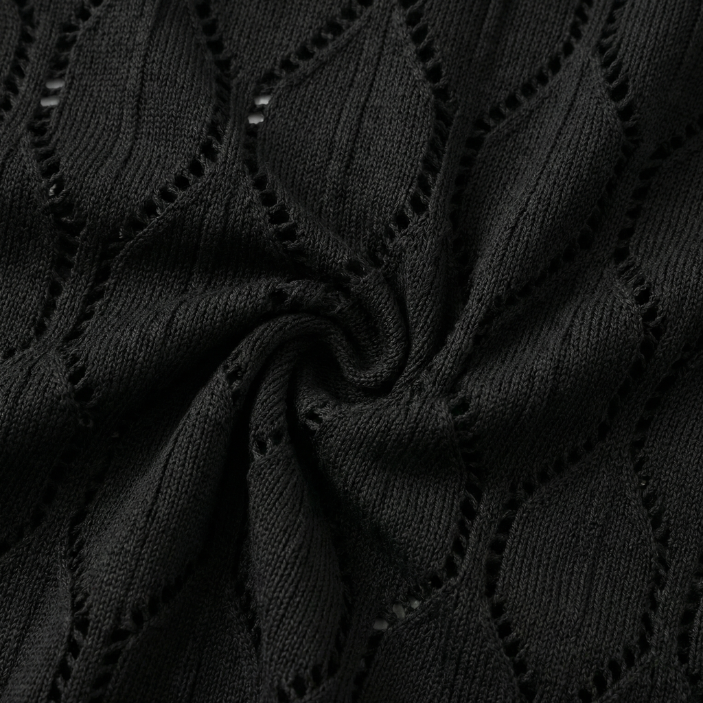 Women's Elegant Openwork Summer Dress - Deep V-Neck, Side Slit, Slim Fit Knit