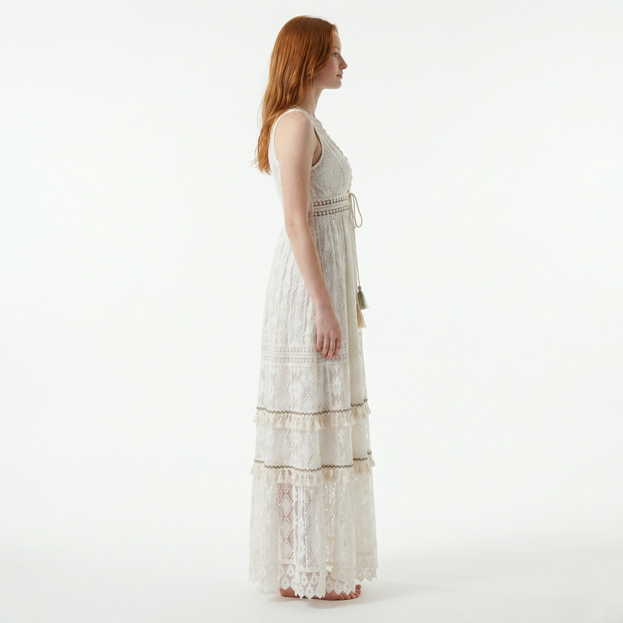 Women's Boho Sleeveless Maxi Dress - V-Neck, Empire Waist, Side Leg Slit