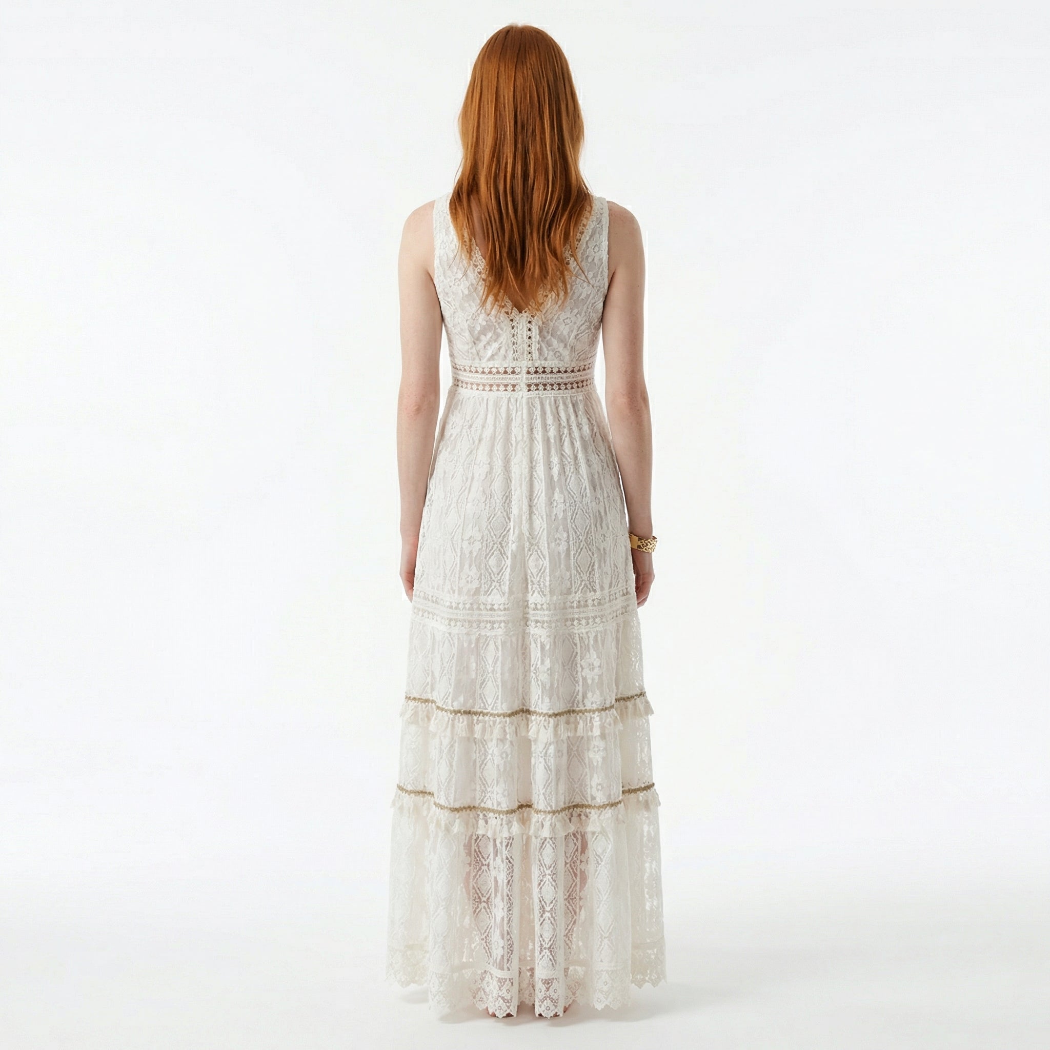 Women's Boho Sleeveless Maxi Dress - V-Neck, Empire Waist, Side Leg Slit