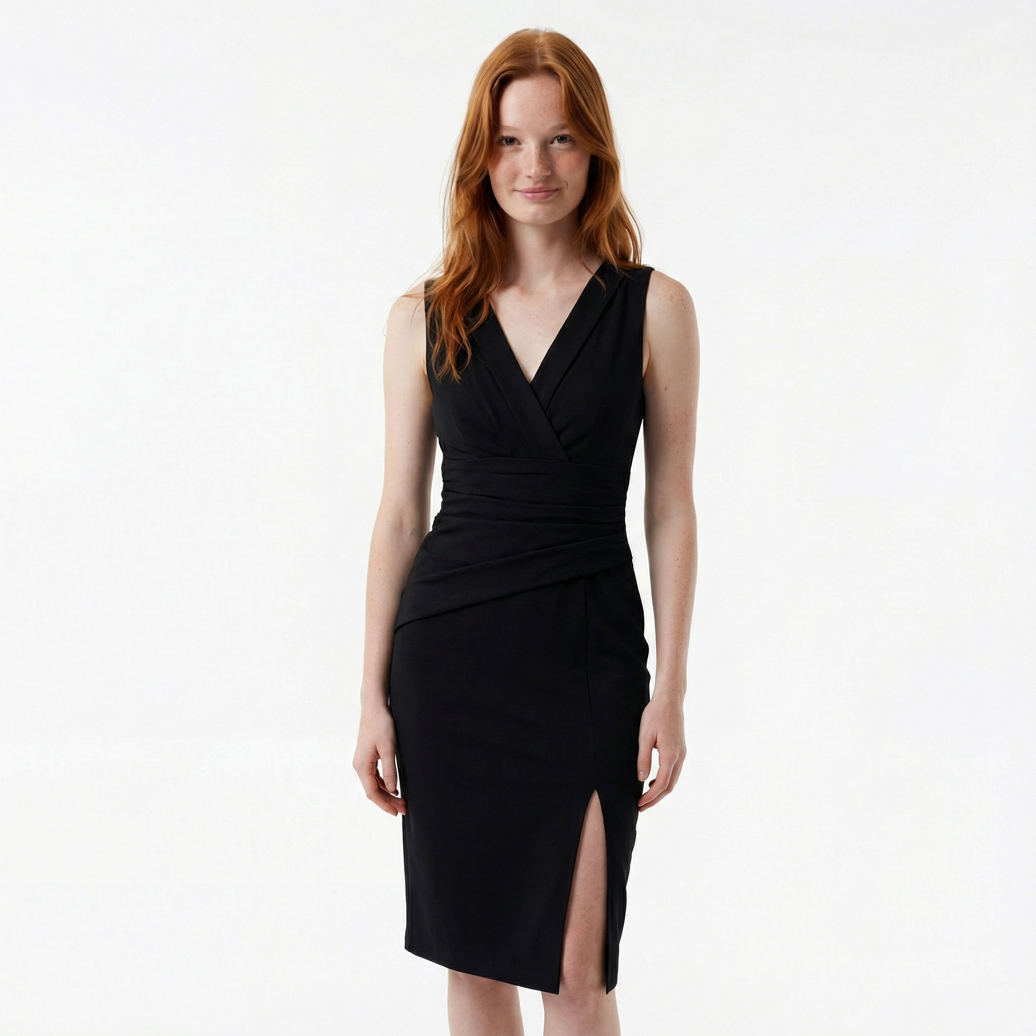 Aria Elegant Office to Evening Dress - Pleated Neckline, Slim Fit, Sophisticated Silhouette