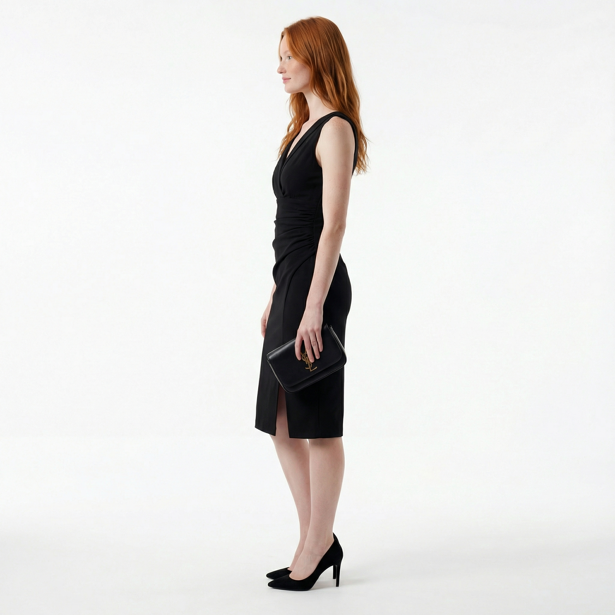 Aria Elegant Office to Evening Dress - Pleated Neckline, Slim Fit, Sophisticated Silhouette