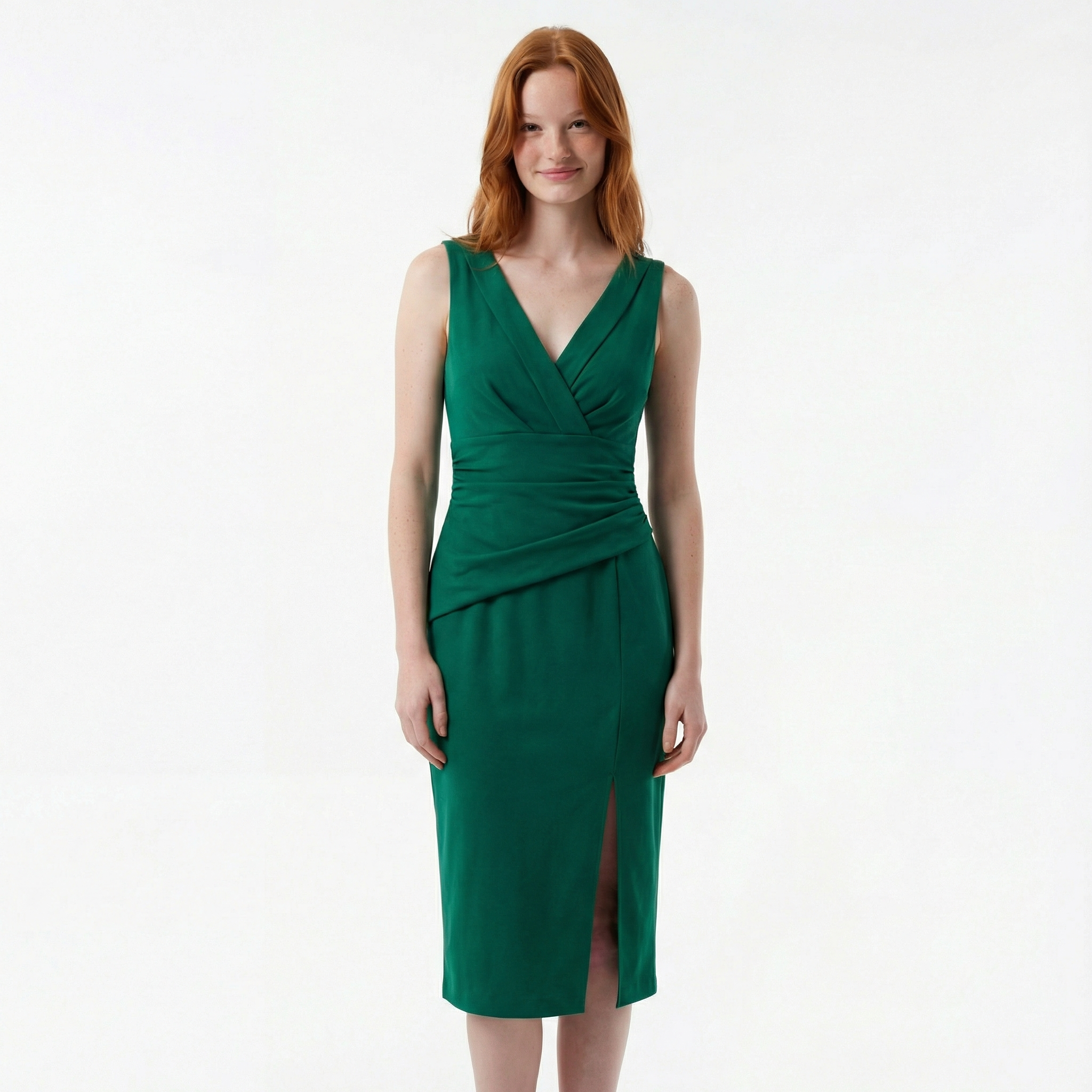 Aria Elegant Office to Evening Dress - Pleated Neckline, Slim Fit, Sophisticated Silhouette