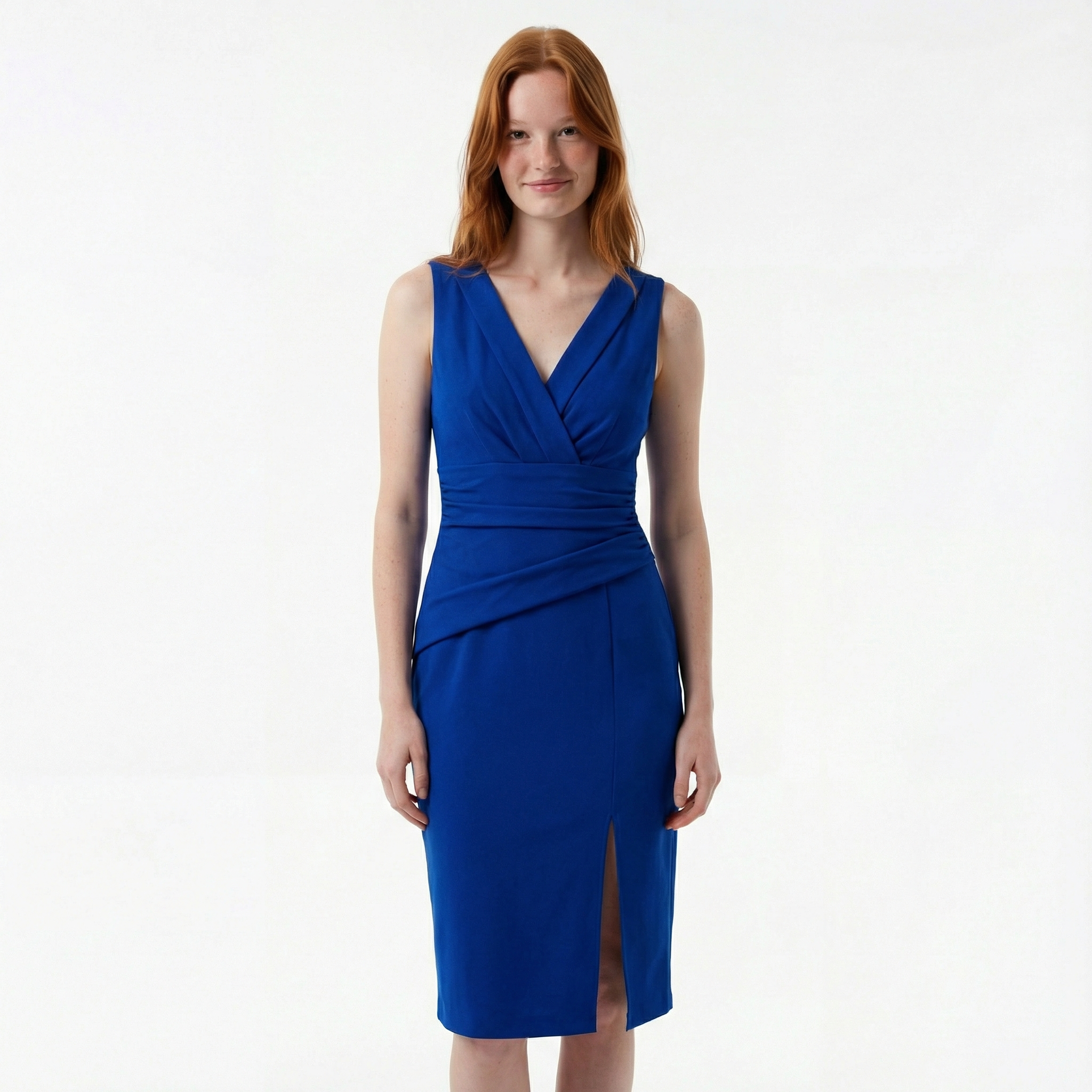Aria Elegant Office to Evening Dress - Pleated Neckline, Slim Fit, Sophisticated Silhouette