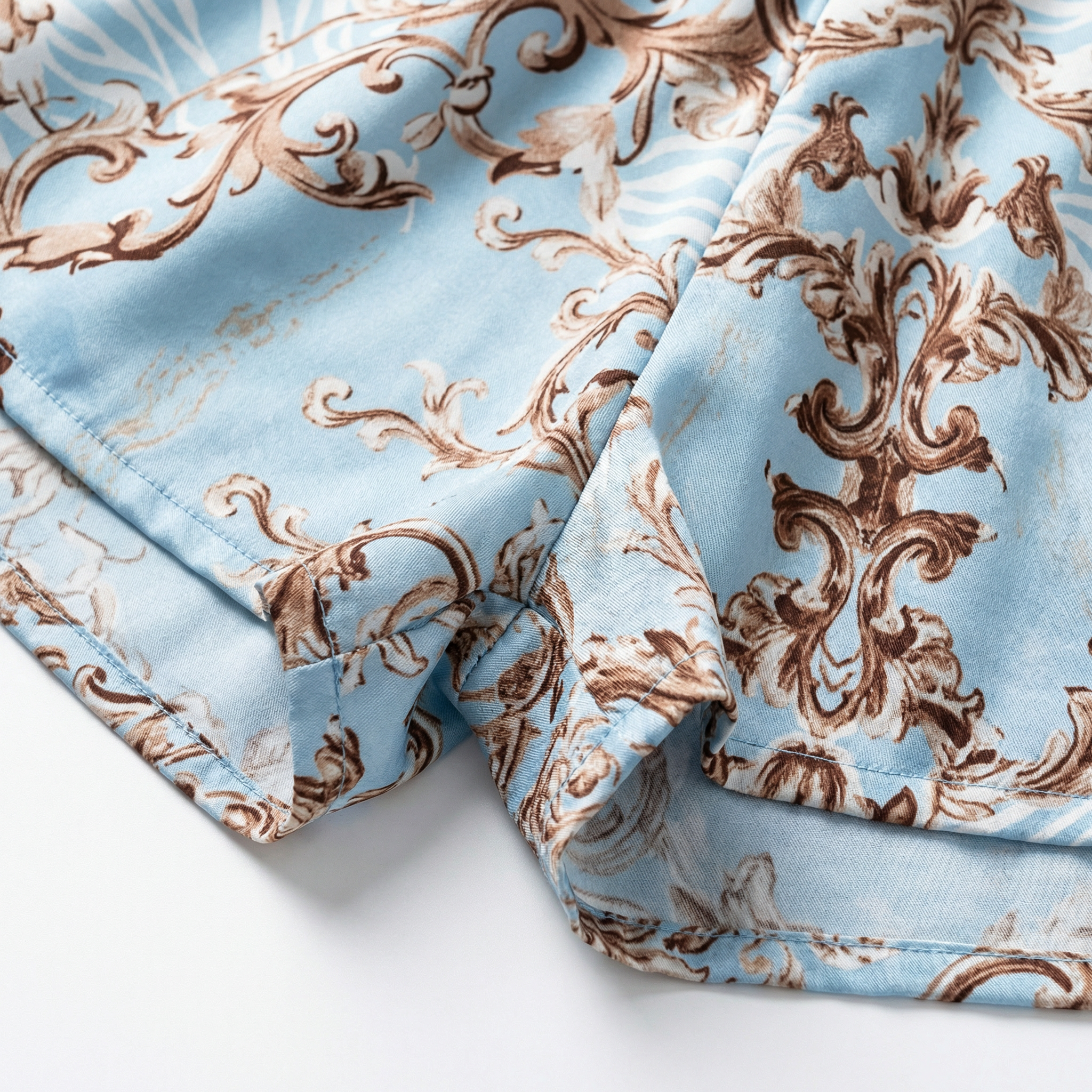 Women's Floral Wrap Two-Piece Set - Long Sleeve Top, Tie Waist, Relaxed Shorts