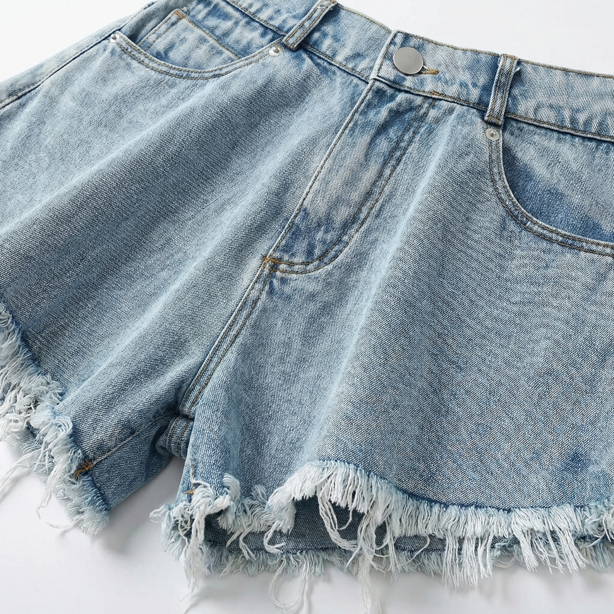 Women's High-Waist Flared Shorts - Frayed Hem, Relaxed Fit, Festival Style
