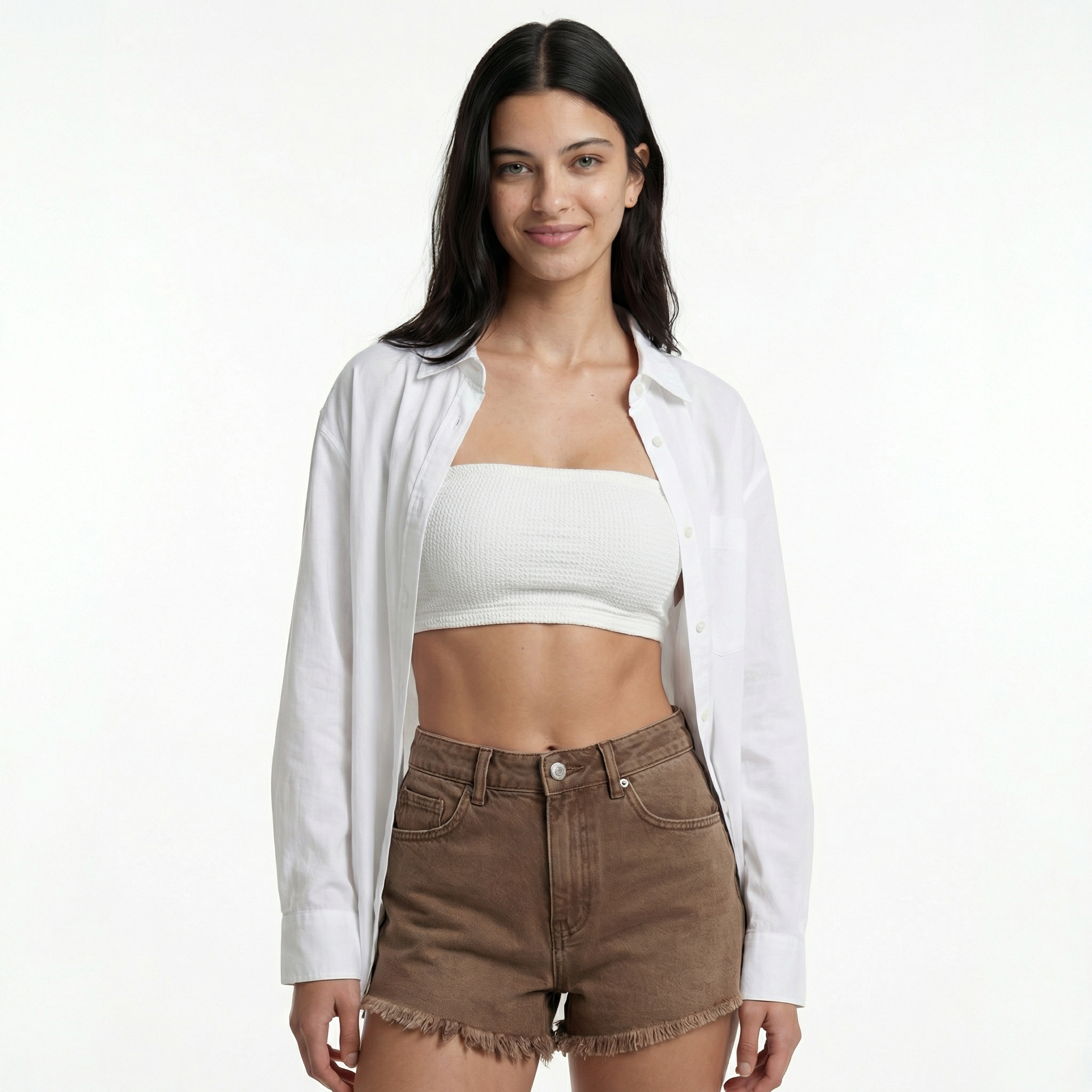 High-Waist Denim Shorts - Frayed Hem, Classic Five-Pocket Style, Casual Relaxed Fit