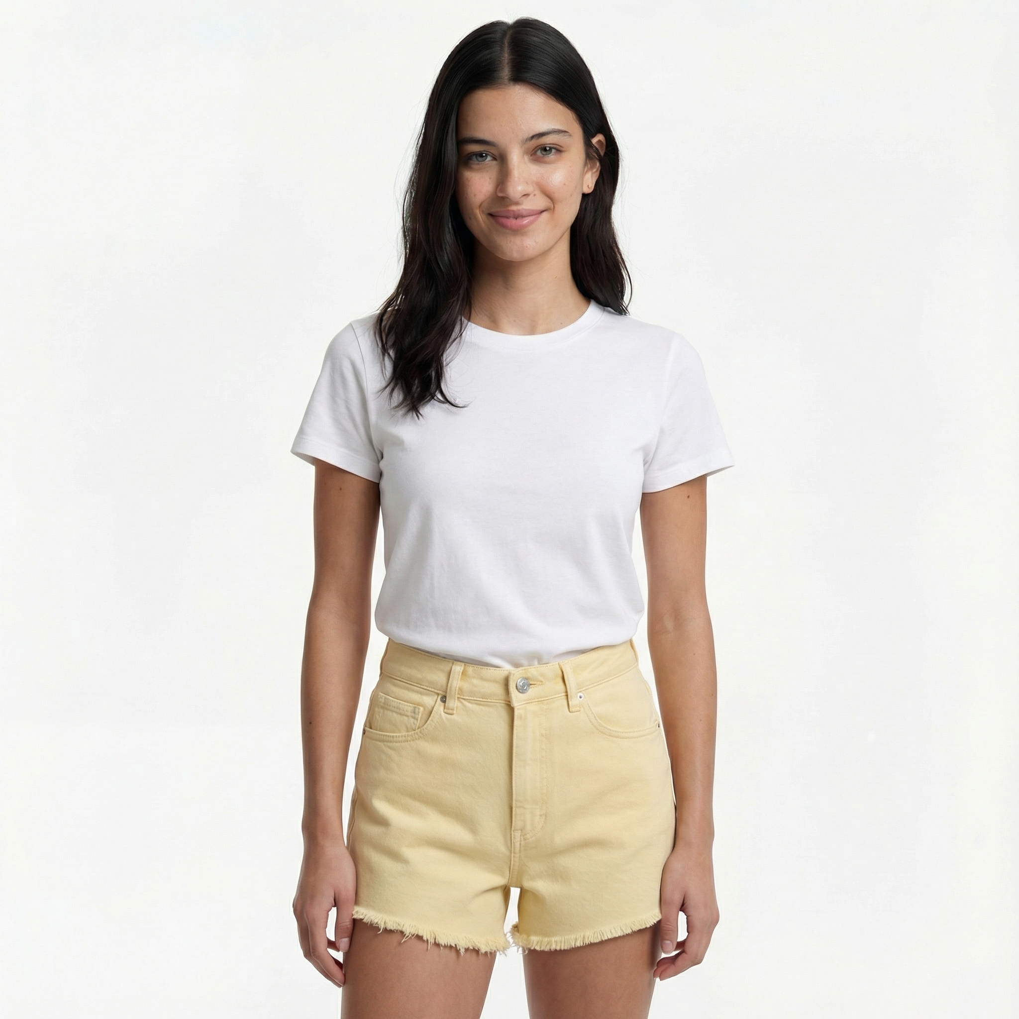 High-Waist Denim Shorts - Frayed Hem, Classic Five-Pocket Style, Casual Relaxed Fit