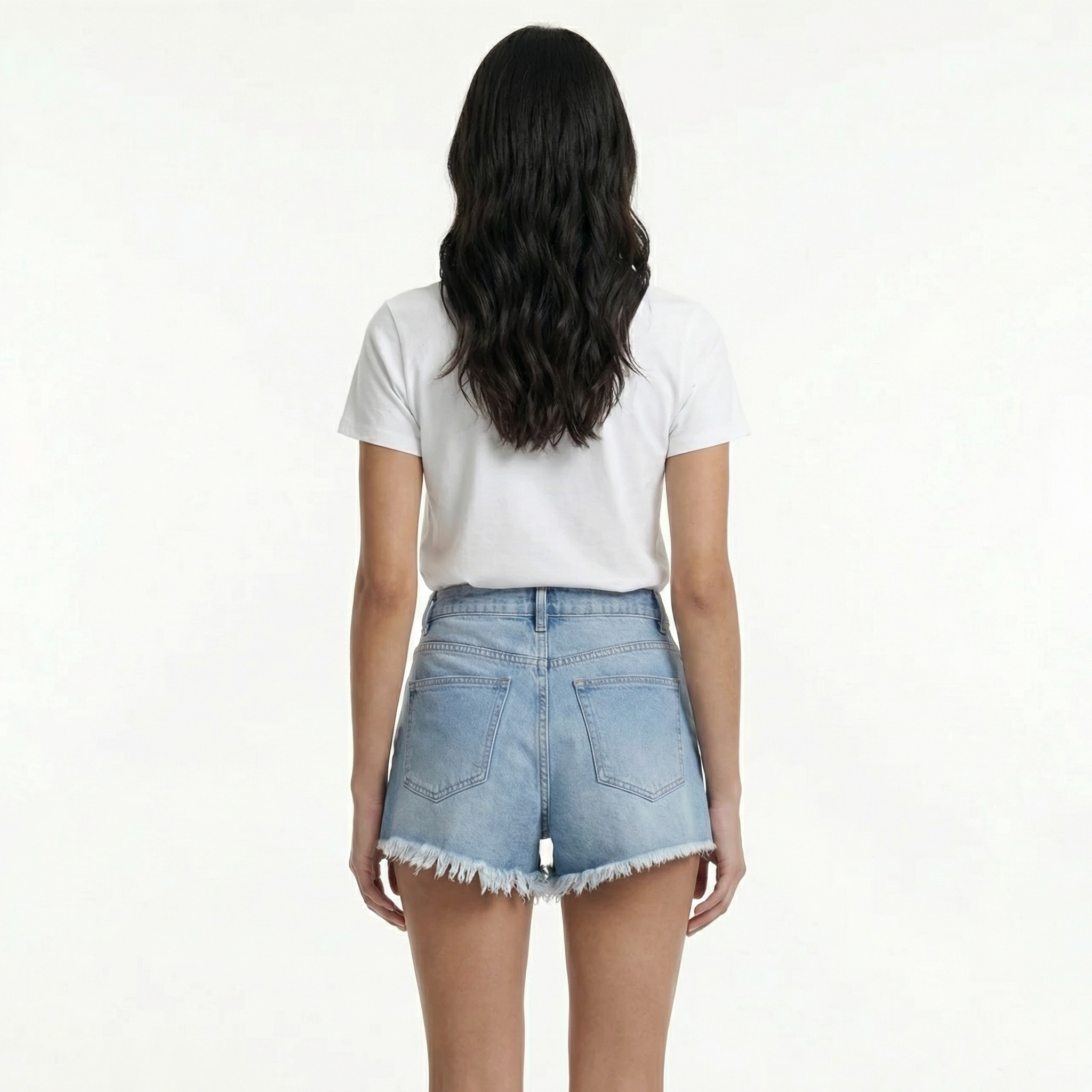 High-Waist Denim Shorts - Frayed Hem, Classic Five-Pocket Style, Casual Relaxed Fit