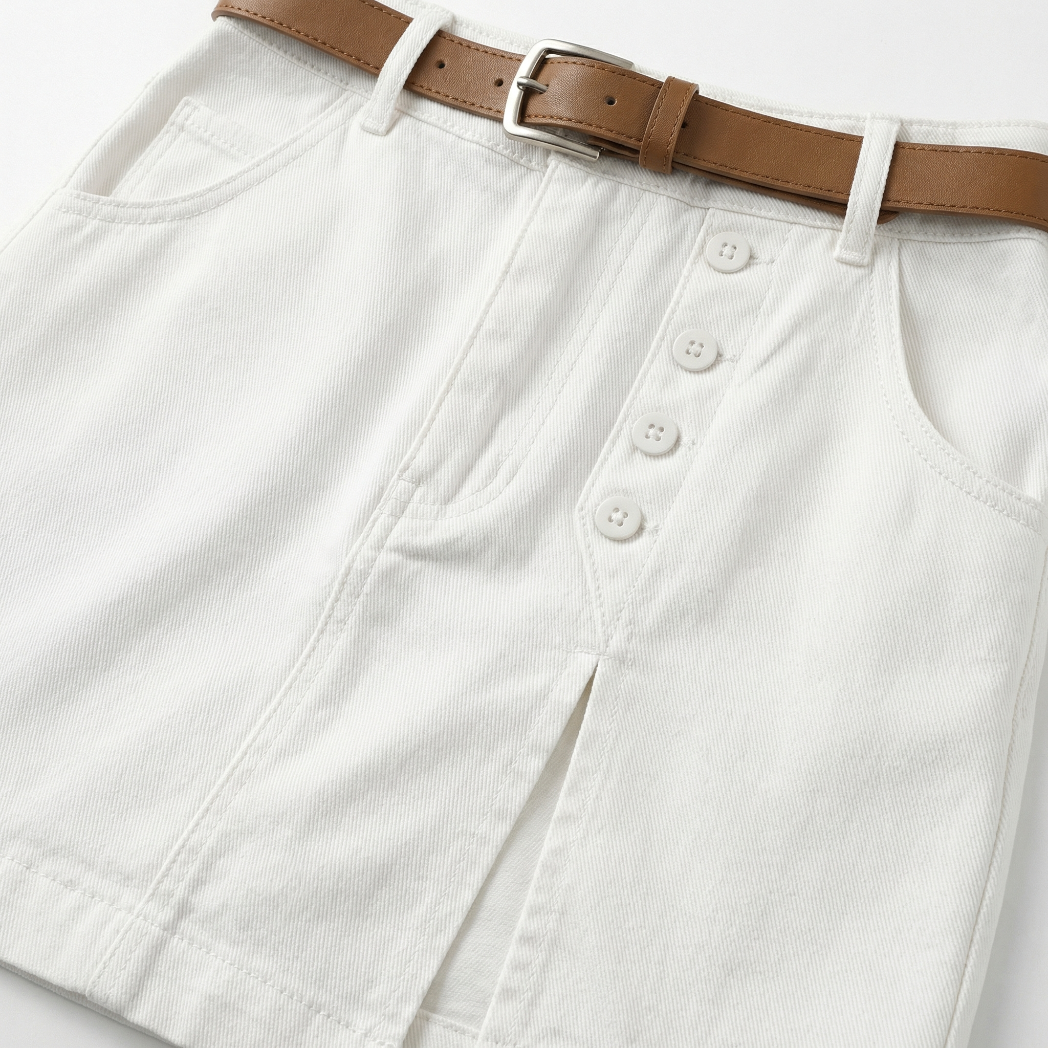 SUZY Women's High-Waist Tailored Shorts - Decorative Belted Waist, Button Accents, Slim Fit