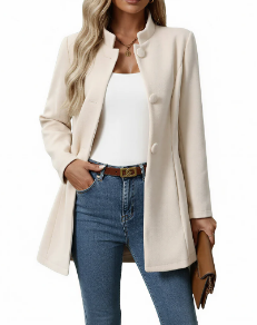 Hallie Women's Button-Down A-Line Coat - Sophisticated Stand Collar, Flattering Silhouette, Long Sleeve Feature