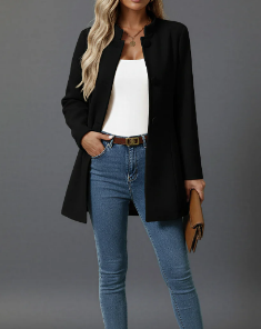 Hallie Women's Button-Down A-Line Coat - Sophisticated Stand Collar, Flattering Silhouette, Long Sleeve Feature