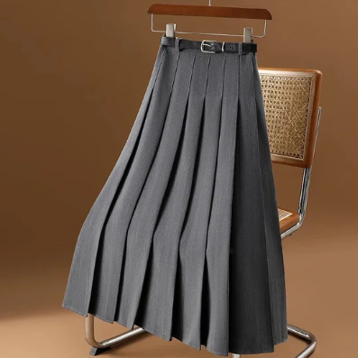 Amalie Ava Pleated Midi Skirt - Waist Belt, Elegant Flowing Silhouette, Versatile Spring Style