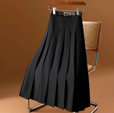 Amalie Ava Pleated Midi Skirt - Waist Belt, Elegant Flowing Silhouette, Versatile Spring Style