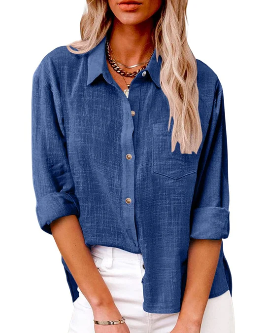 Estelle Women's Loose-Fit Shirt - Fold-Over Collar, Relaxed Fit, Modern Casual Style