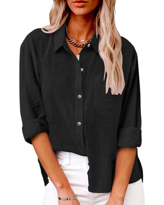Estelle Women's Loose-Fit Shirt - Fold-Over Collar, Relaxed Fit, Modern Casual Style
