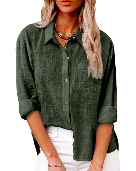 Estelle Women's Loose-Fit Shirt - Fold-Over Collar, Relaxed Fit, Modern Casual Style