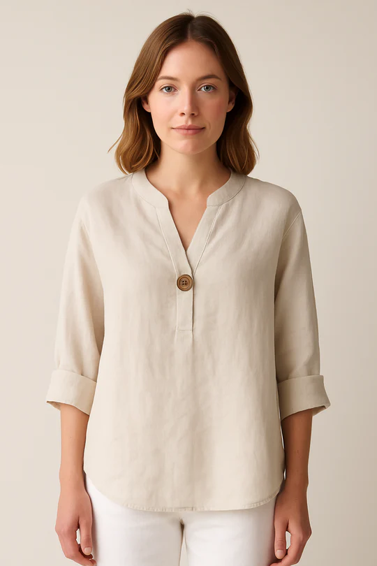 Sydney Women's Relaxed Fit V-Neck Blouse - Button Details, Lightweight Comfort, Versatile Summer Style