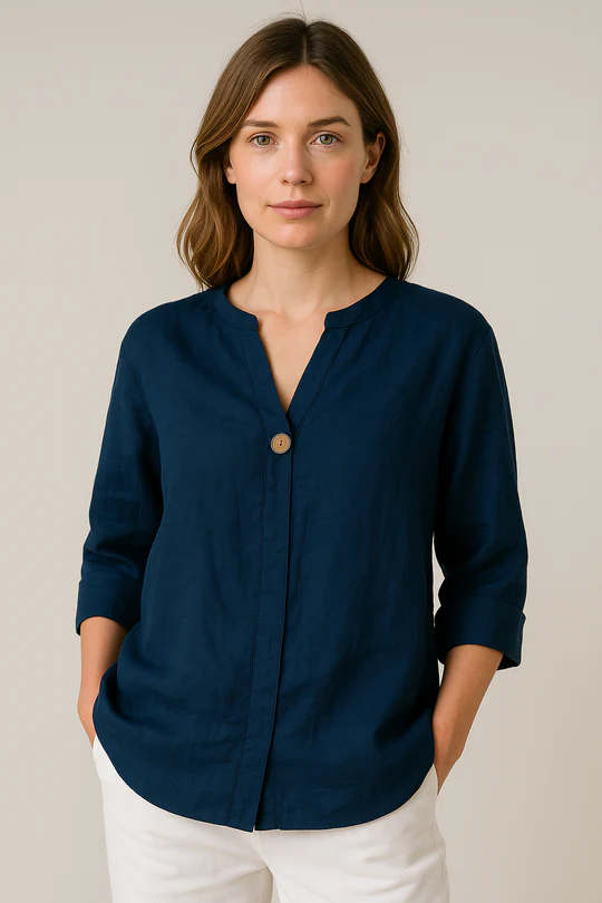 Sydney Women's Relaxed Fit V-Neck Blouse - Button Details, Lightweight Comfort, Versatile Summer Style