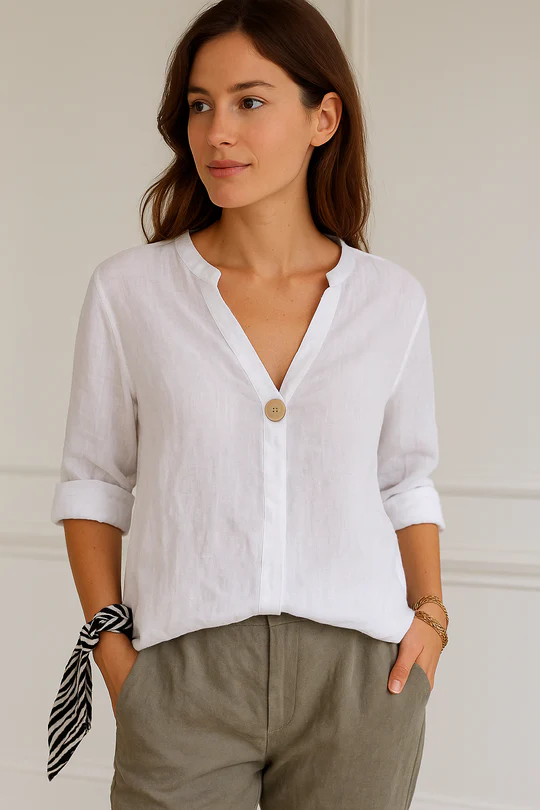 Sydney Women's Relaxed Fit V-Neck Blouse - Button Details, Lightweight Comfort, Versatile Summer Style