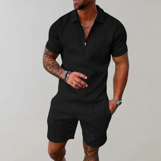 Avery Men's Casual 2-Piece Shorts Set - Quarter-Zip Shirt, Relaxed Fit, Comfortable Summer Streetwear