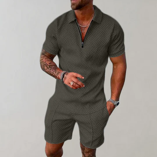 Avery Men's Casual 2-Piece Shorts Set - Quarter-Zip Shirt, Relaxed Fit, Comfortable Summer Streetwear