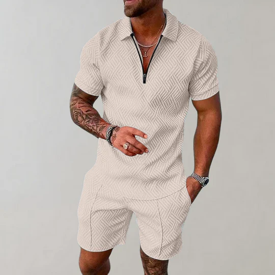 Avery Men's Casual 2-Piece Shorts Set - Quarter-Zip Shirt, Relaxed Fit, Comfortable Summer Streetwear