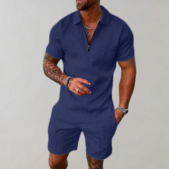 Avery Men's Casual 2-Piece Shorts Set - Quarter-Zip Shirt, Relaxed Fit, Comfortable Summer Streetwear