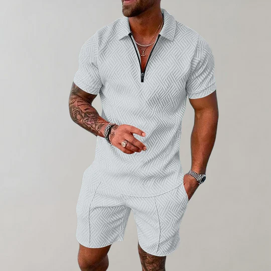 Avery Men's Casual 2-Piece Shorts Set - Quarter-Zip Shirt, Relaxed Fit, Comfortable Summer Streetwear