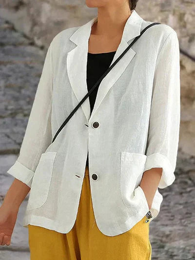 Carmen Women's Linen Blazer - Lightweight Breathable Fabric, Elegant Relaxed Fit, Versatile Office Style