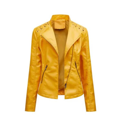 Women's Vintage Lamb Leather Jacket - Princess Seams, Concealed Zipper, Stand-Up Collar